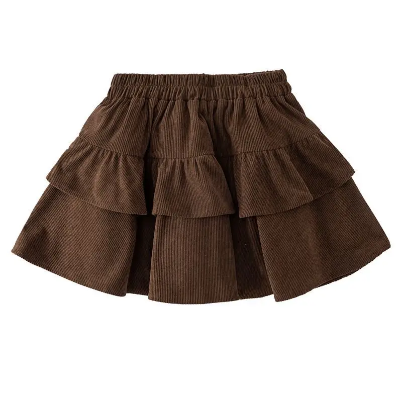تنورة قصيرة جديدة لخريف وشتاء 2025 للفتيات تنورة كعكة عصرية للأطفال تنورة مطوية مع سراويل أمان
