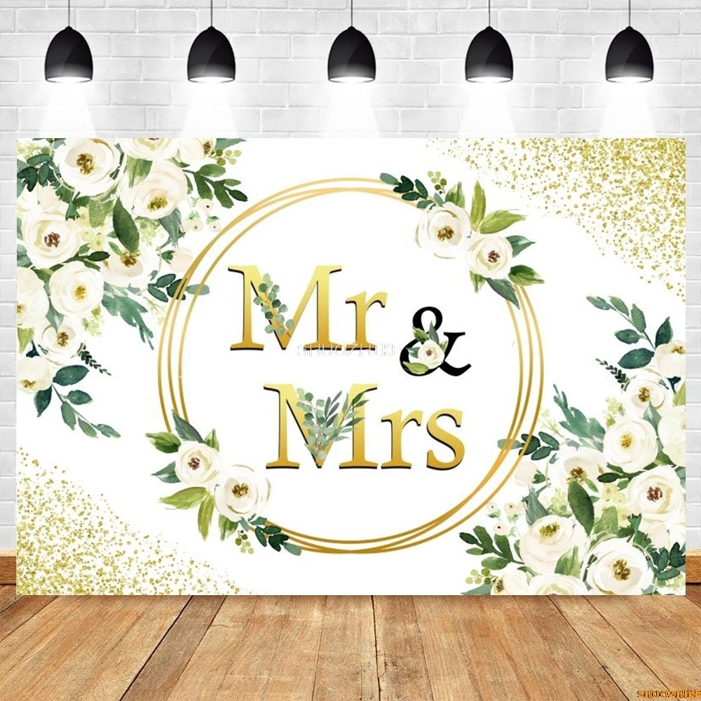 Fondo de boda flores Mr & Mrs Bridal Shower compromiso ceremonia fiesta novia retrato fotografía fondo foto estudio Prop