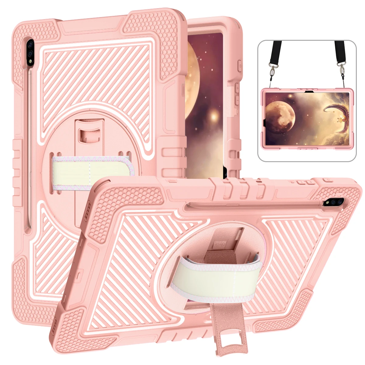 

360 Rotating Stand Case For Universal Galaxy Tab S8 S7 FE Plus 12.4" SM-X800 X806 T970 T976 T730 T736 With Shoulder Strap Cover