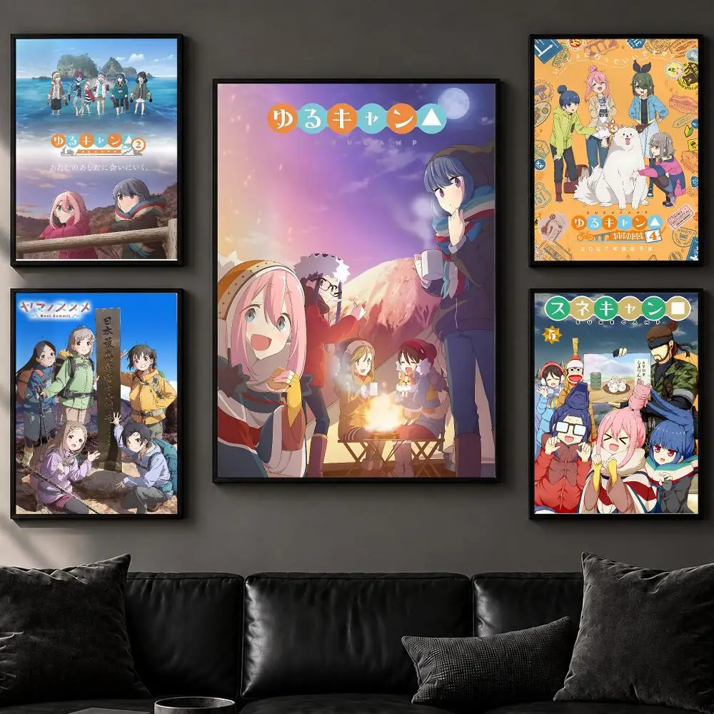 Anime Y-Yuru CampS Poster Art  Self-Adhesive No Glue Residue Wall Decor for Bedroom Living Room