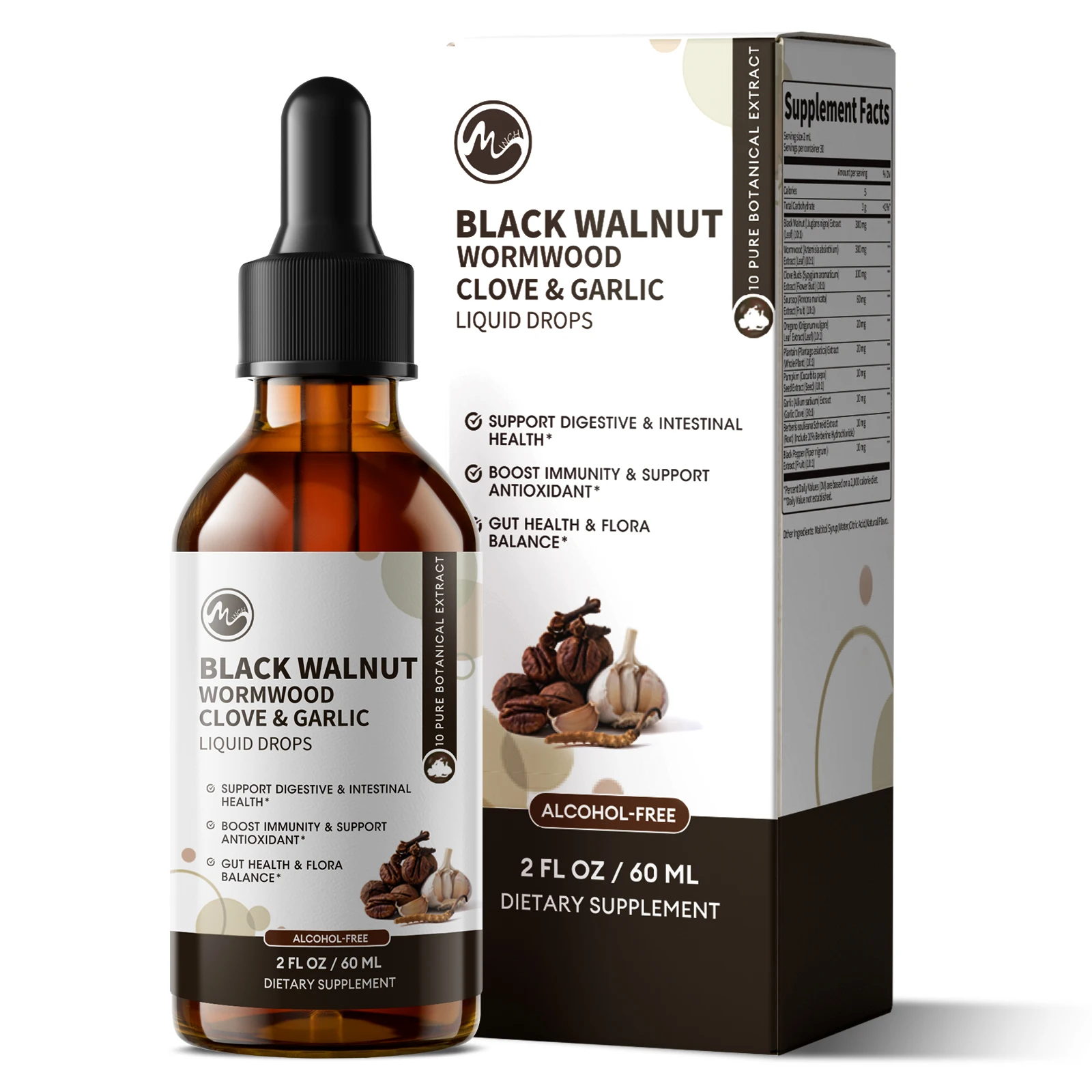 

60ml Black Walnut Wormwood Clove & Garlic Liquid Drops for Digestive Intestinal Health Detoxification and Cleansing