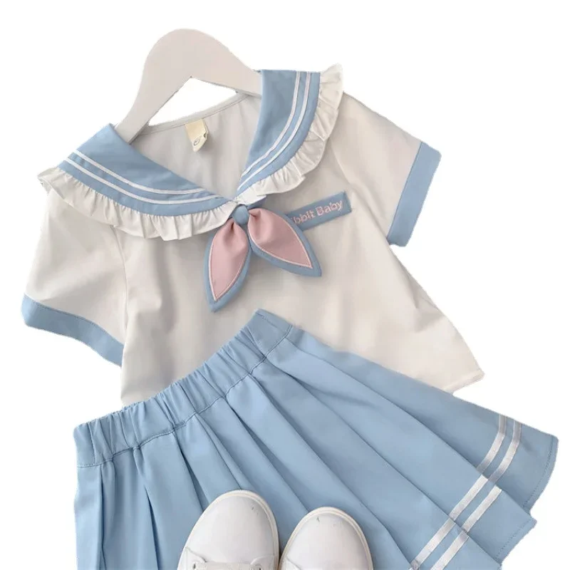 Junior Girls JK Clothes Suit Children Fashion Lapel Shirt + Pleated Skirt 2 Pieces Kids School Clothing Trend 3-15Y