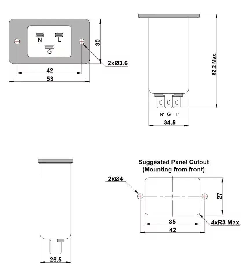 EMI Filter 20A Rated Industrial Plug IEC 320 C20 Male Socket Panel Mount Power Line with Socket