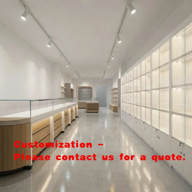 custom.Custom Modern Luxury Jewelry Shop Interior Design Wooden Glass LED Lighting Waterproof Eco-Friendly Display Cabinet Showc