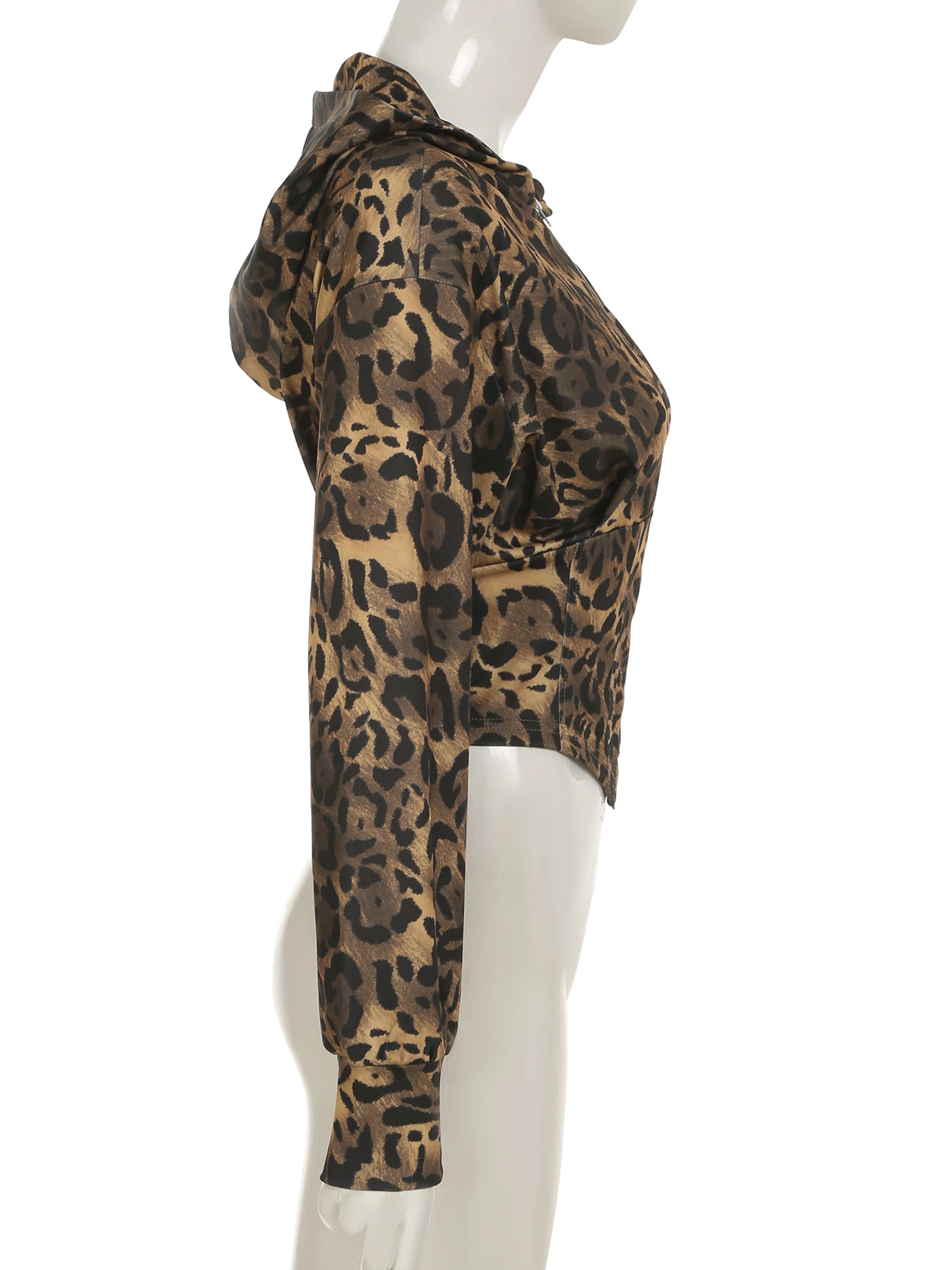 IAMSURE Casual Leopard Printed Jackets Slim Hooded Long Sleeve Zipper Coats Women 2024 Autumn Winter Fashion Streetwear Lady