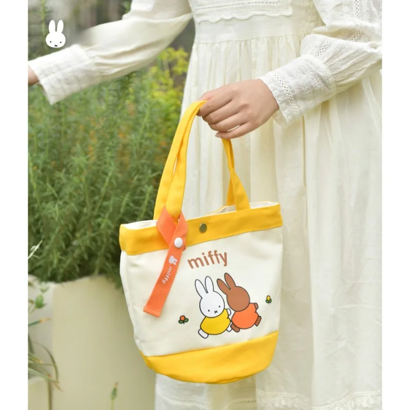 Miffy mini sacola dos desenhos animados coelho vibrante dopamina cor balde de água bolsa durável lona saco portátil para uso diário & viagens