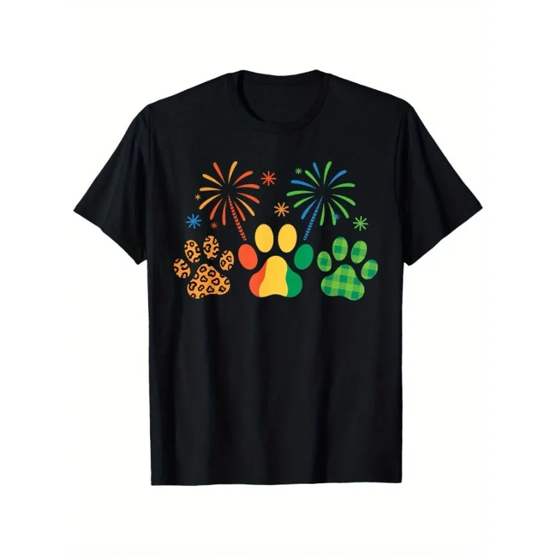 

2025 New Colorful Paw Print T Shirt Dog Lover Graphic Tee Pet Owner Casual Summer Animal Print Women Tops Gift