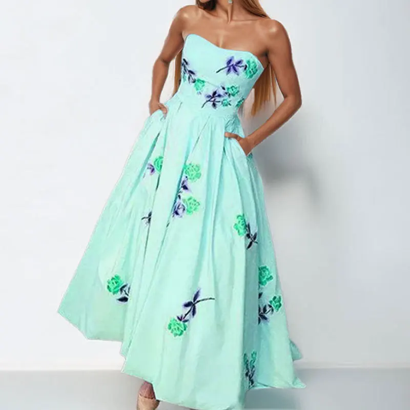 2025 Summer Womens Fashion Casual Sexy Party Dress For Women's Camping Vacation Versatile Style Pocket Floral Print A-line Dress