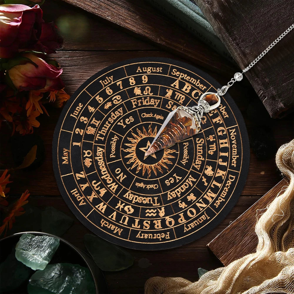 2pcs Crystal Spirit Pendulum Set with Carving Divination Pad, Used for Divination, Meditation, and Chakra Balance