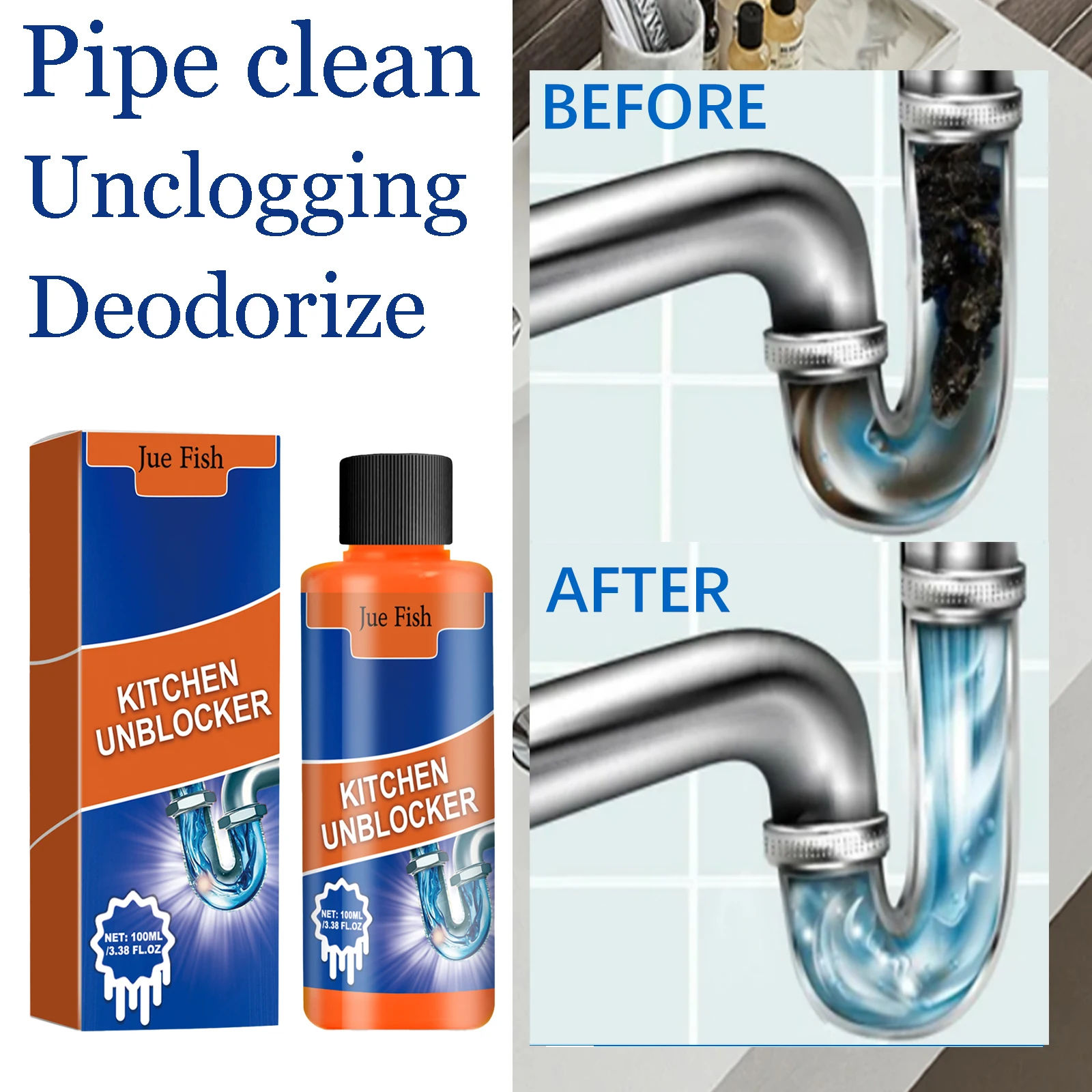 100ML Kitchen Unblocker Agents Quick Dredging Powerful Sink & Pipe Unblocker Eliminate Bad Odor Home Toilet Drain Clog Remover