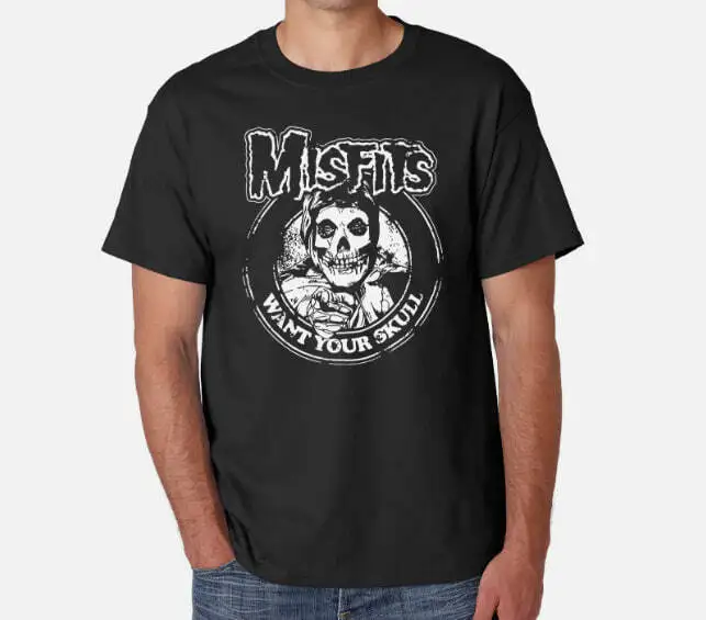 The MISFITS T-shirt Want Your Skull Fiend Skull Danzig Horror Punk Tee Men's New