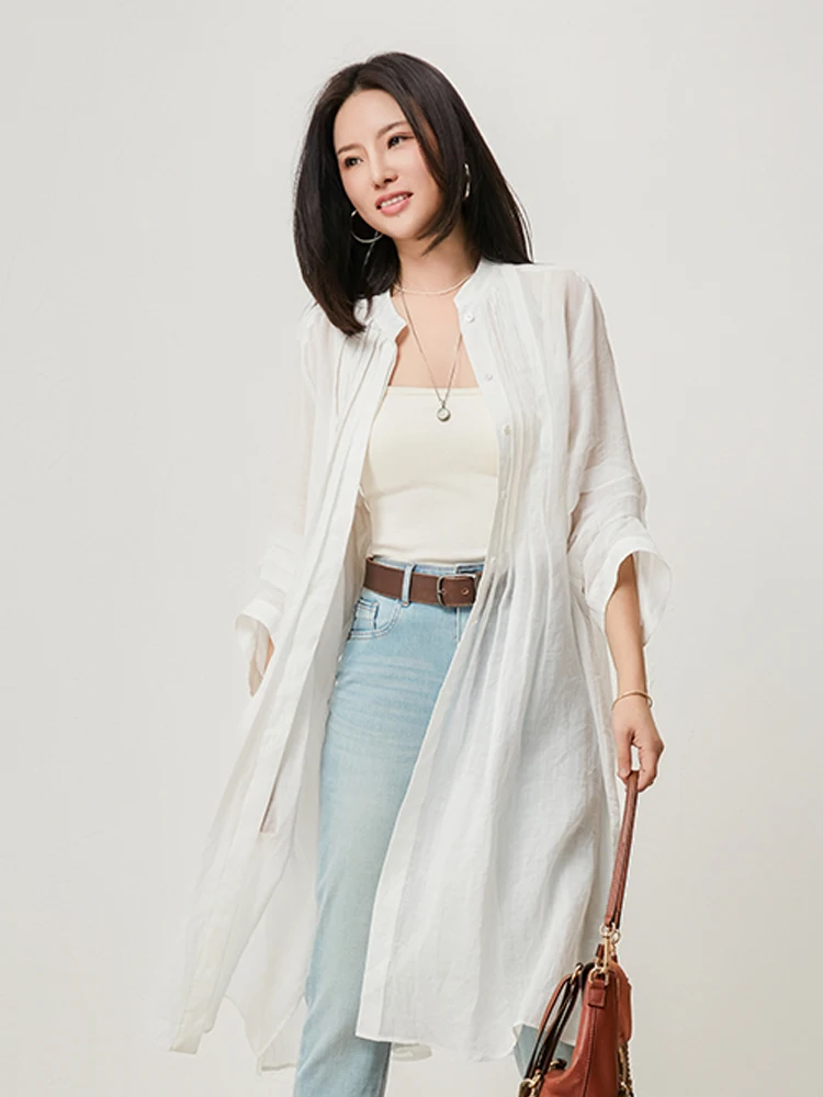 

LSEA Summer 2025 New Heavyweight Hemp Long Sve irt Top with Strap Sunscreen Long irt Commute Sle Loose Fit round Ne