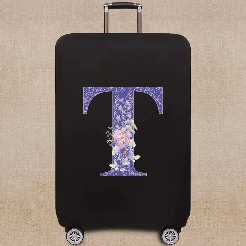 Copri valigia Trolley Box Cover Suit per 18-32 pollici Tessuto elasticizzato Copertura antipolvere Accessori da viaggio Modello di lettera di fiori viola