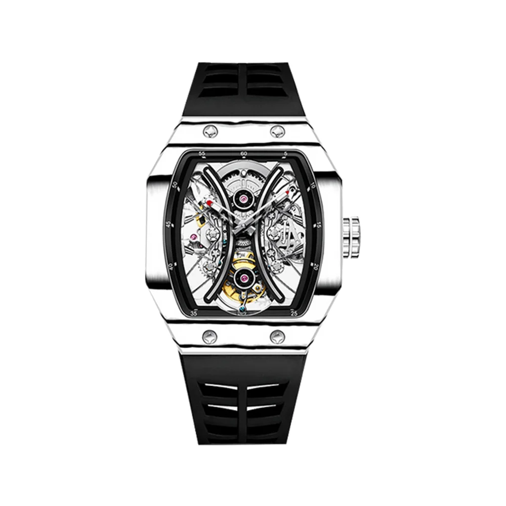 

AESOP RICHA Square Carbon Fiber Bezel Men Mechanical Wristwatches Flying Tourbillon Watch Skeleton Luminous Clock Man Watches