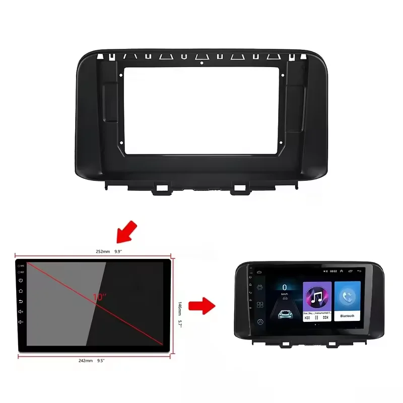 Adaptateur de montage audio de cadre de DVD de voiture, tableau de bord, panneau facia, lecteur radio double DIN, HYUNDAI Kona 10.1-2018, 2Din, 2019 pouces