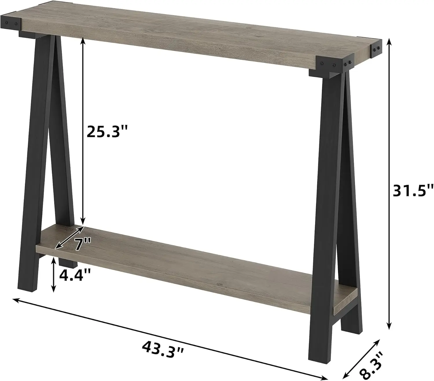 Table console de ferme avec rangement, table d'entrée de 43.3 po, table de canapé à 2 niveaux avec cadre en métal et NW, derrière le canapé