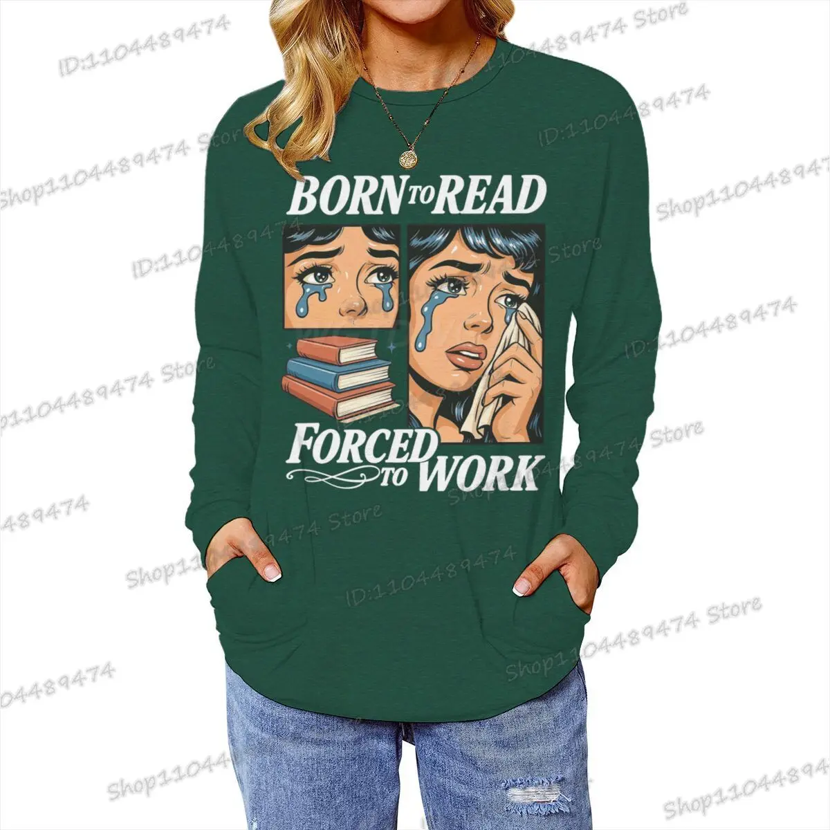 

Винтажная рубашка Born To Read Forced To Work Book Club, классические подарки для любителей книг, повседневные футболки с длинными рукавами, осенние женские топы