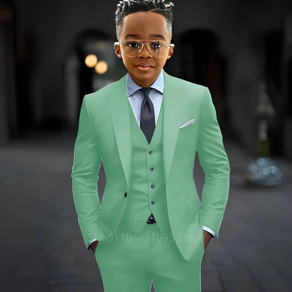 Flower Boy Suit Set 3 Pieces British Style Wedding Child Tuxedo Boys' Suit Set Kids Piano Performance Jacket with Pants Vest