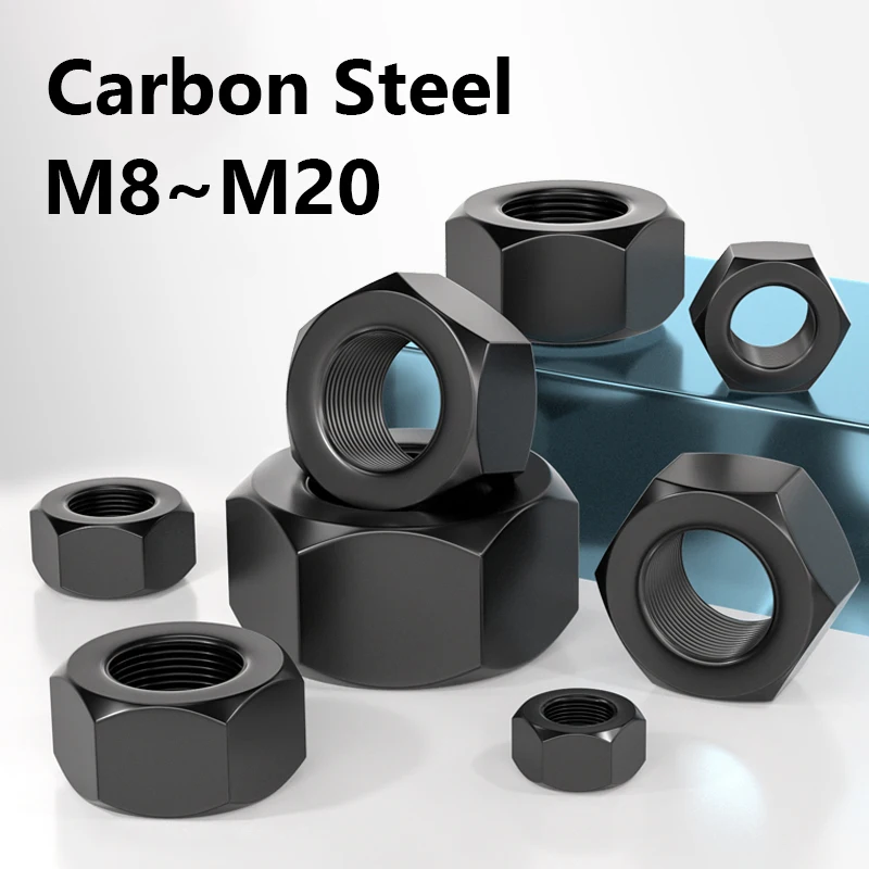 Black Carbon Steel 8.8 Grade Fine Thread Thin Hex Nuts M8 M10 M12 M14 M16 M18 M20 Half Height Nuts for Machinery Fasteners