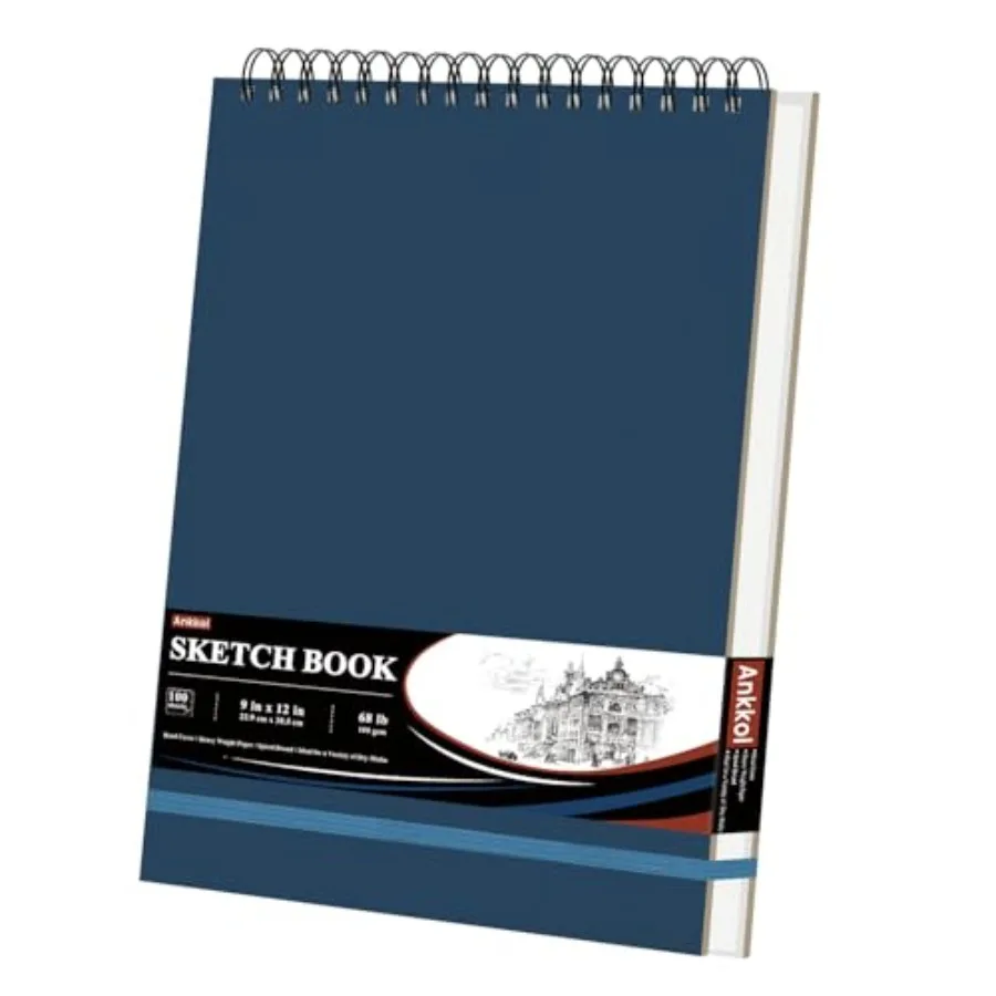 

9" x 12" Sketch Book, Hardcover Sketchbook, Top Spiral Bound Sketch Pad, 100 Sheets 68lb/100gsm Drawing Paper Pad, Art Supplies