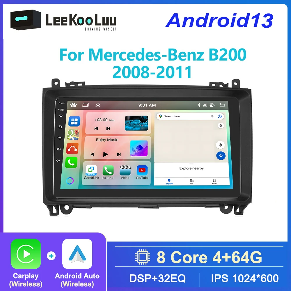 LeeKooLuu 4G+64G Android 13 Car Radio GPS Stereo For Mercedes-Benz B200 2008-2011 Multimedia Video Player Carplay Android Auto