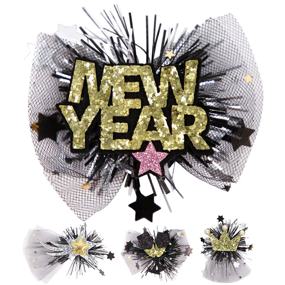 4 Pcs New Year Hairpin Headdress Festival Clip Accessories Spring Glitter Cloth Women