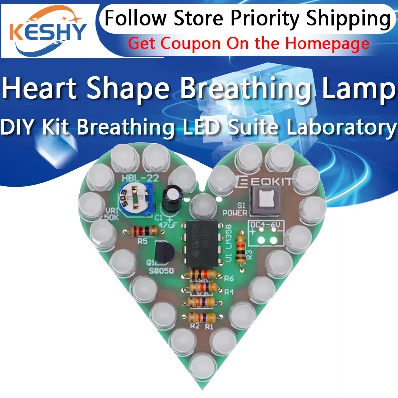 DIY Kit Heart Shape Breathing Lamp Kit Breathing LED Suite Red White Blue Green Electronic Production for Learning Laboratory