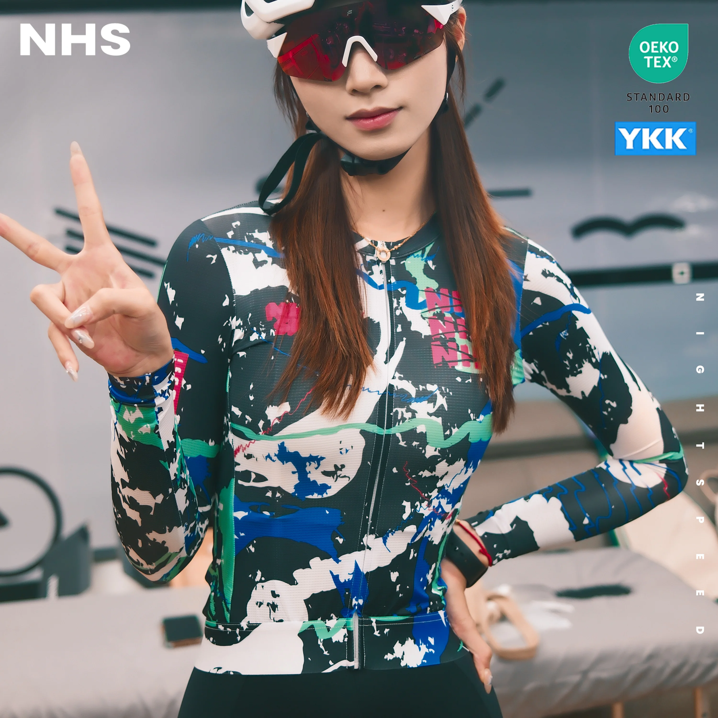 

NHS Women's Cycling Jersey Long Sleeve with 3 Rear Pockets Bicycle Riding Shirt Moisture Wicking Quick Dry Biking Shirt Clothe