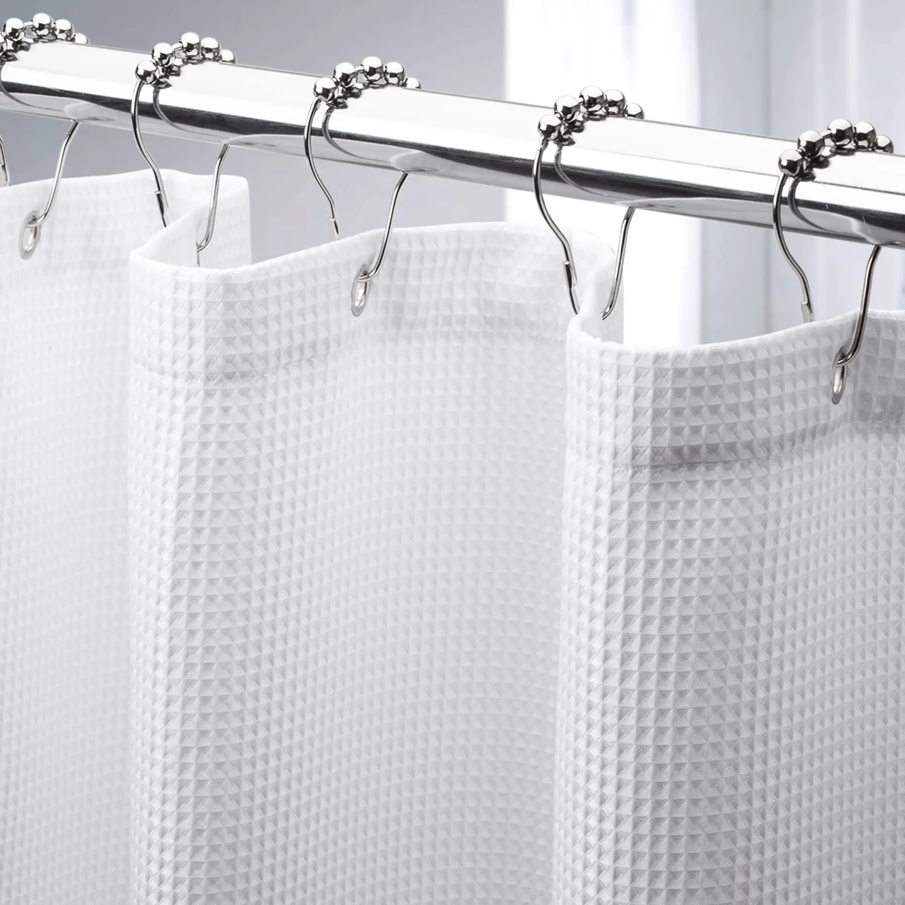 White Shower Curtain Waffle Fabric for Bathroom Cloth Heavy Duty Thick Hotel Quality Premium Polyester 72x72 Inches