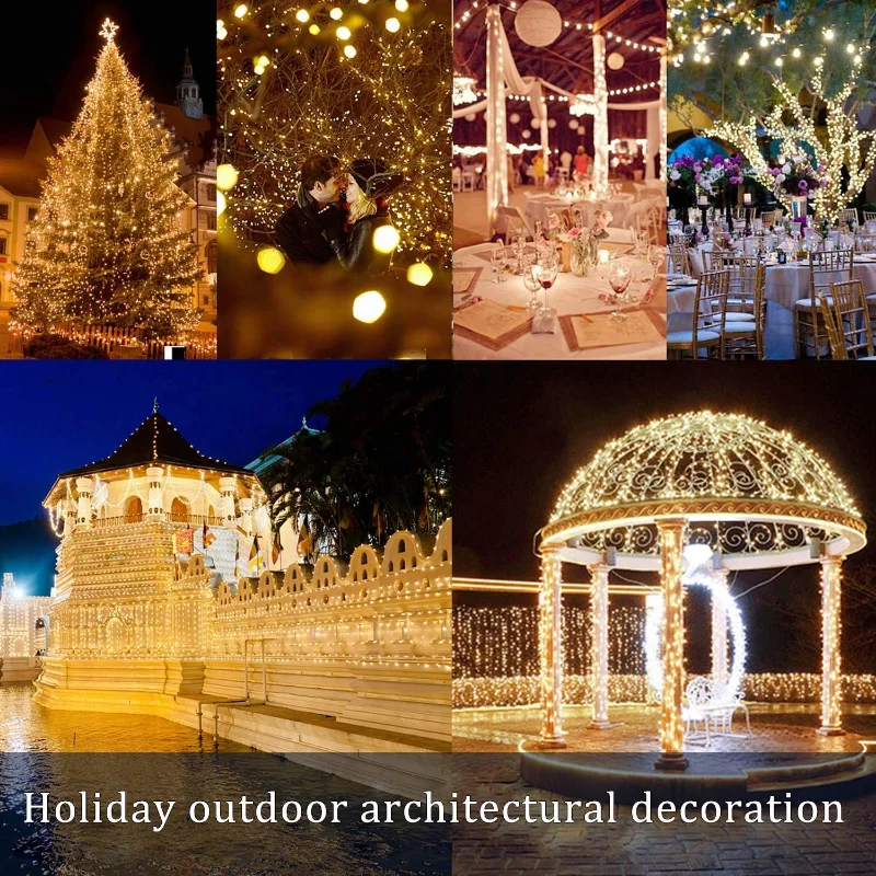 5M/10M20M30/40M Outdoor Solar LED Copper Wire Fairy Light for Garden Festive Wreath Christmas Decoration