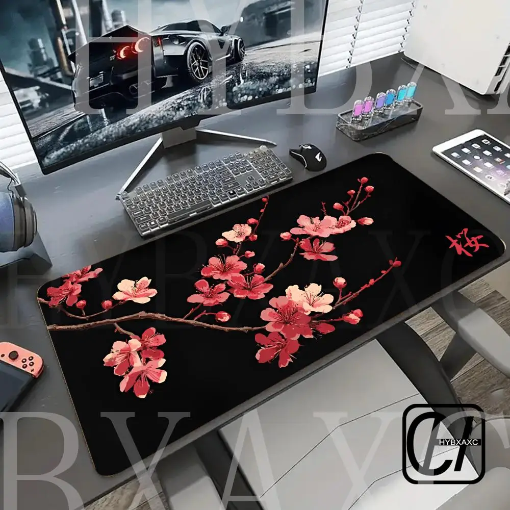 

Mouse Pad Gamer Ink Painting Cherry Blossom Mousepad XXL HYBXAXC Carpet Office Natural Rubber Computer Desktop 90X40 Mouse Pad