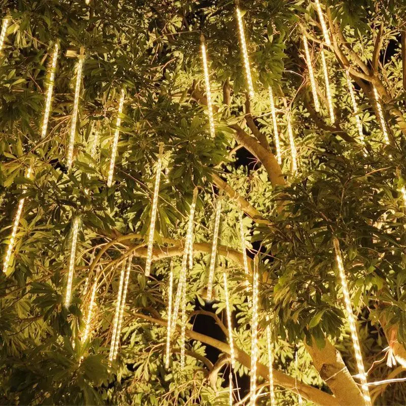 Tira de luces LED de lluvia de meteoritos, decoración navideña para el hogar, guirnalda de calle, boda, 30cm/50cm, 1/2/3/4 Set 2025