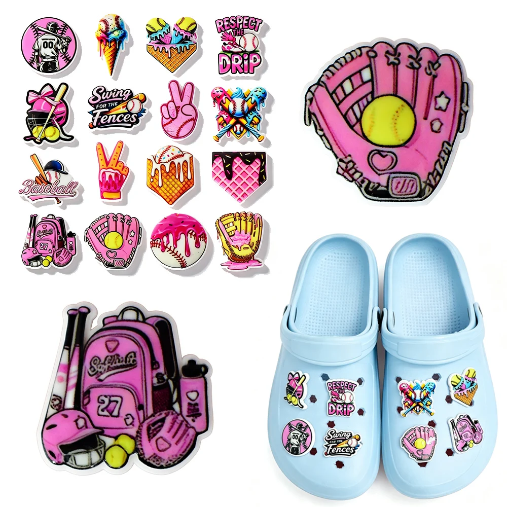 Baseball Game UV Printing PVC Shoe Charms, Gothic Skeleton Coffee Soft Rubber Clog Decorations, Party Gift for Kids Adults