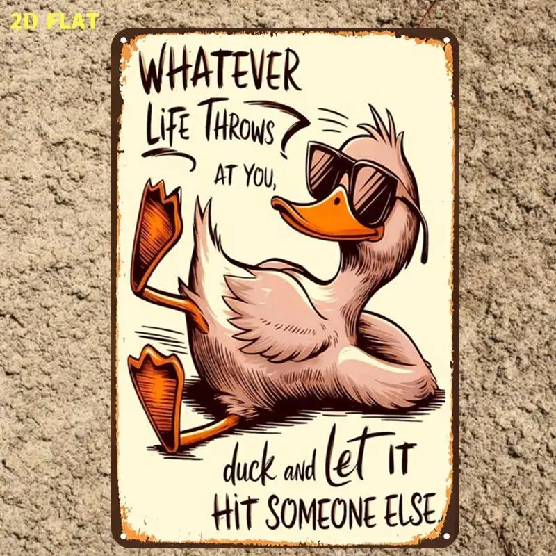 2D Flat Retro Little Yellow Duck Inspirational Metal Sign, 1 Piece, Pre-Drilled, Suitable for Indoor, Garden, Outdoor, Home, Office, Bathroom Decoration