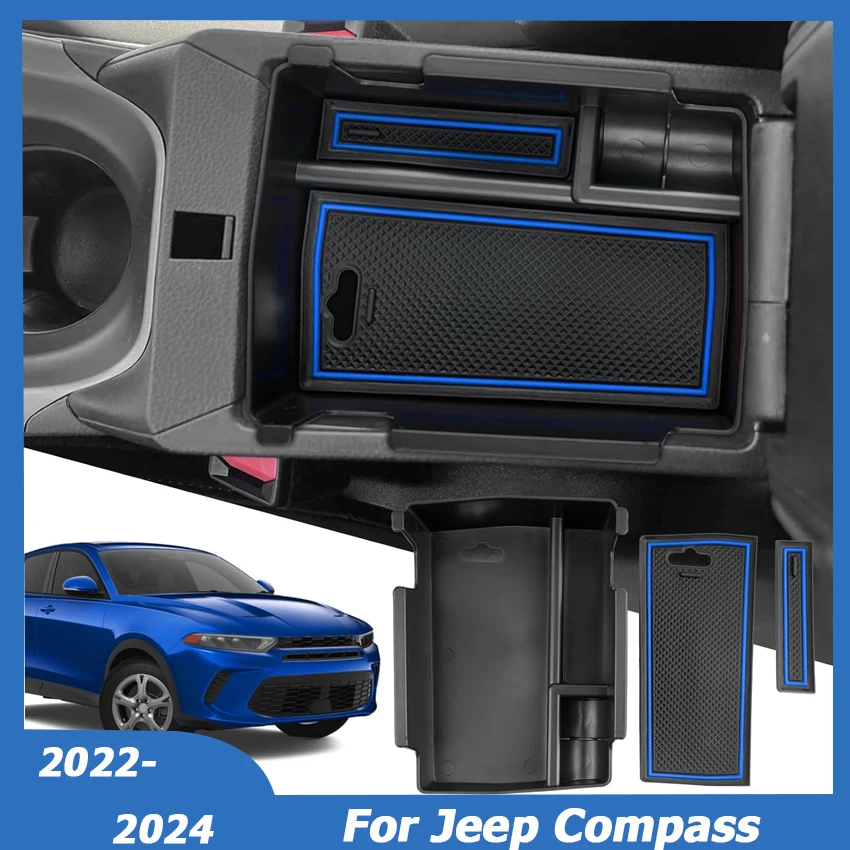 For Jeep Compass 2022 2023 2024 Central Console Armrest Box Storage Organizer Tray Stowing Tidying Car Interior Accessories