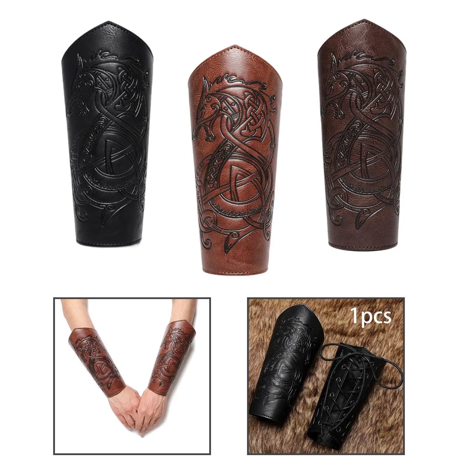 PU Leather Gauntlet Wristband Armband for Women Men Medieval Arm Bracers for Photo Props Cosplay Themed Parties Halloween Stage