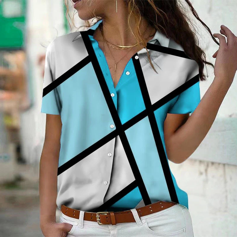 Short Sleeve Tie-dye Plaid Pattern Women Fashion Shirts Summer 3d Printed Street Trend Ladies Casual Blouse 3XL Plus Size Shirt