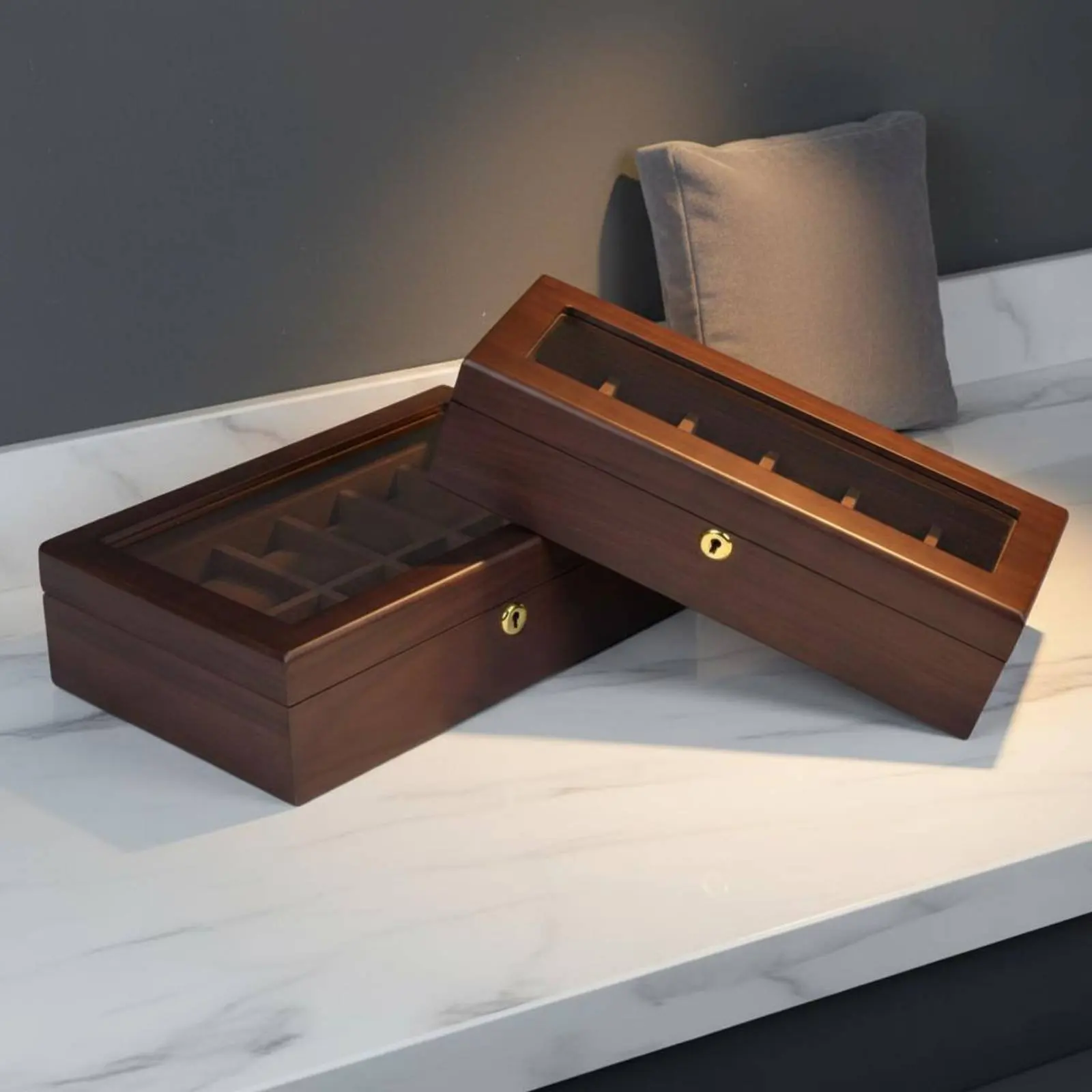 Wooden Watch Box Lacquered Finish Lockable Watch Box Velvet Velvet-Lined for Retailers
