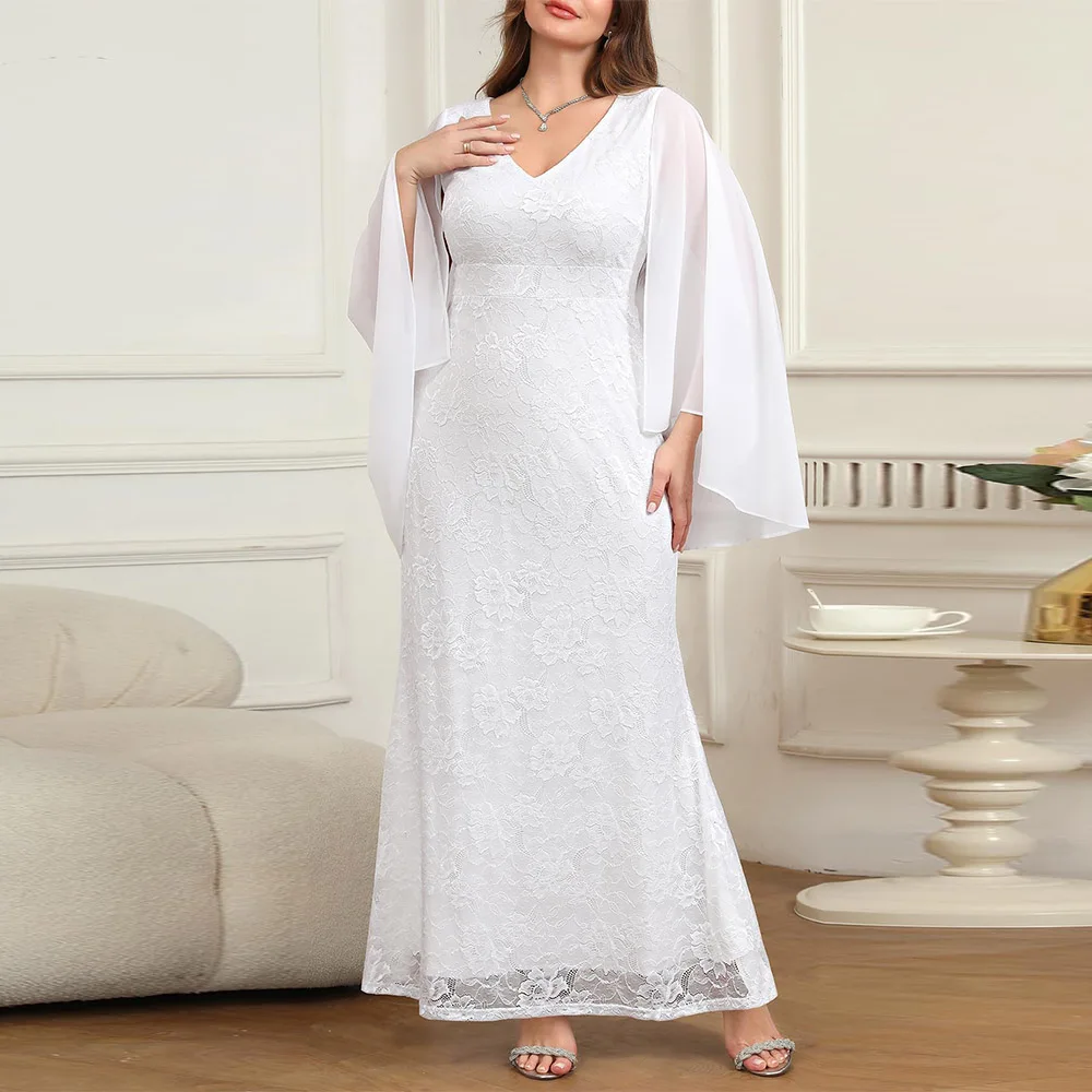 Personalizado elegante vestidos formais chiffon capelet plissado mangas com decote em v renda mãe da noiva vestido de baile vestidos longos 2025