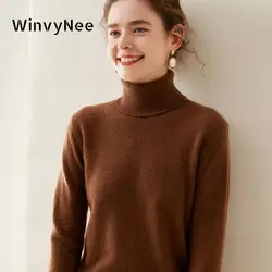 WinvyNee 2024 New Autumn Women Cashmere Wool Sweater Long Sleeve Turtleneck Soft Warm Casual Solid Pullovers Tops A1054003B