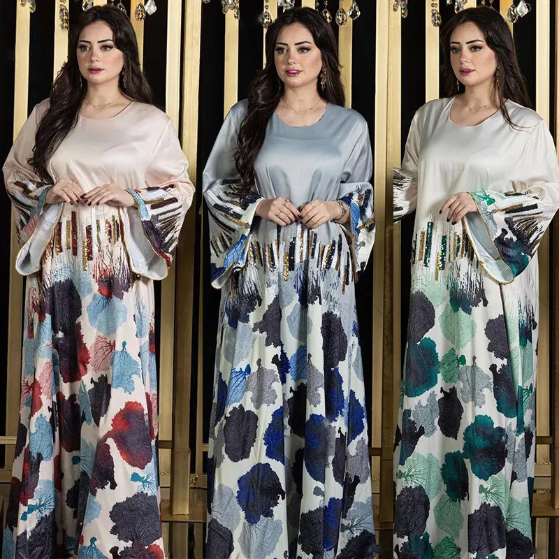 

Arab Dubai Muslim Middle Eastern Robe Women's Festival Bead Embroidered Fashion Dress Simple Temperament Elegant Holiday Style H