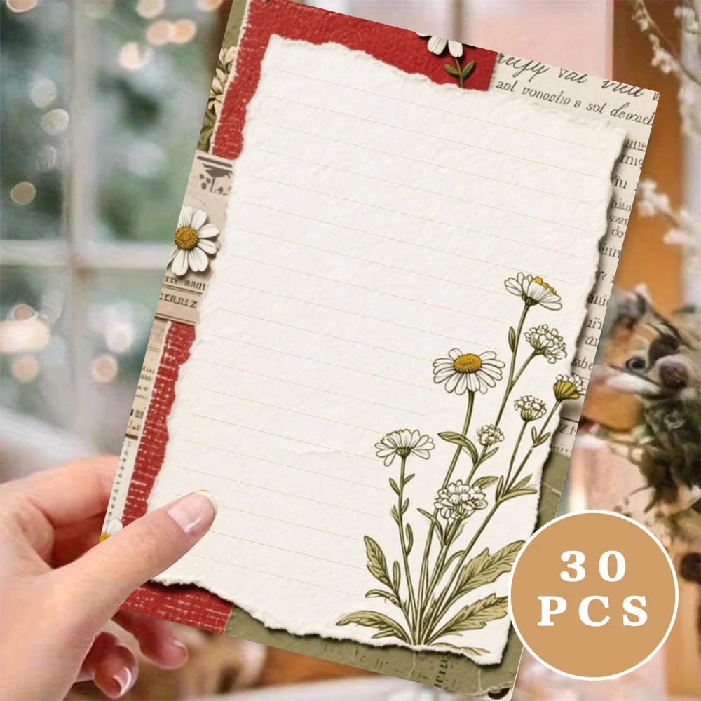 30 Sheets. Magazine Collage Stationery Paper, Watercolor-style Letter Paper, Tearable Notepad, Perfect For Writing Letters