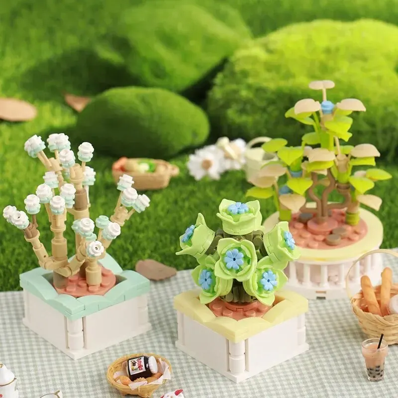 Zhegao Cute Succulent Plant Building Blocks Potted Plant Assembly Toy Small Particle Desktop Ornament For Girls