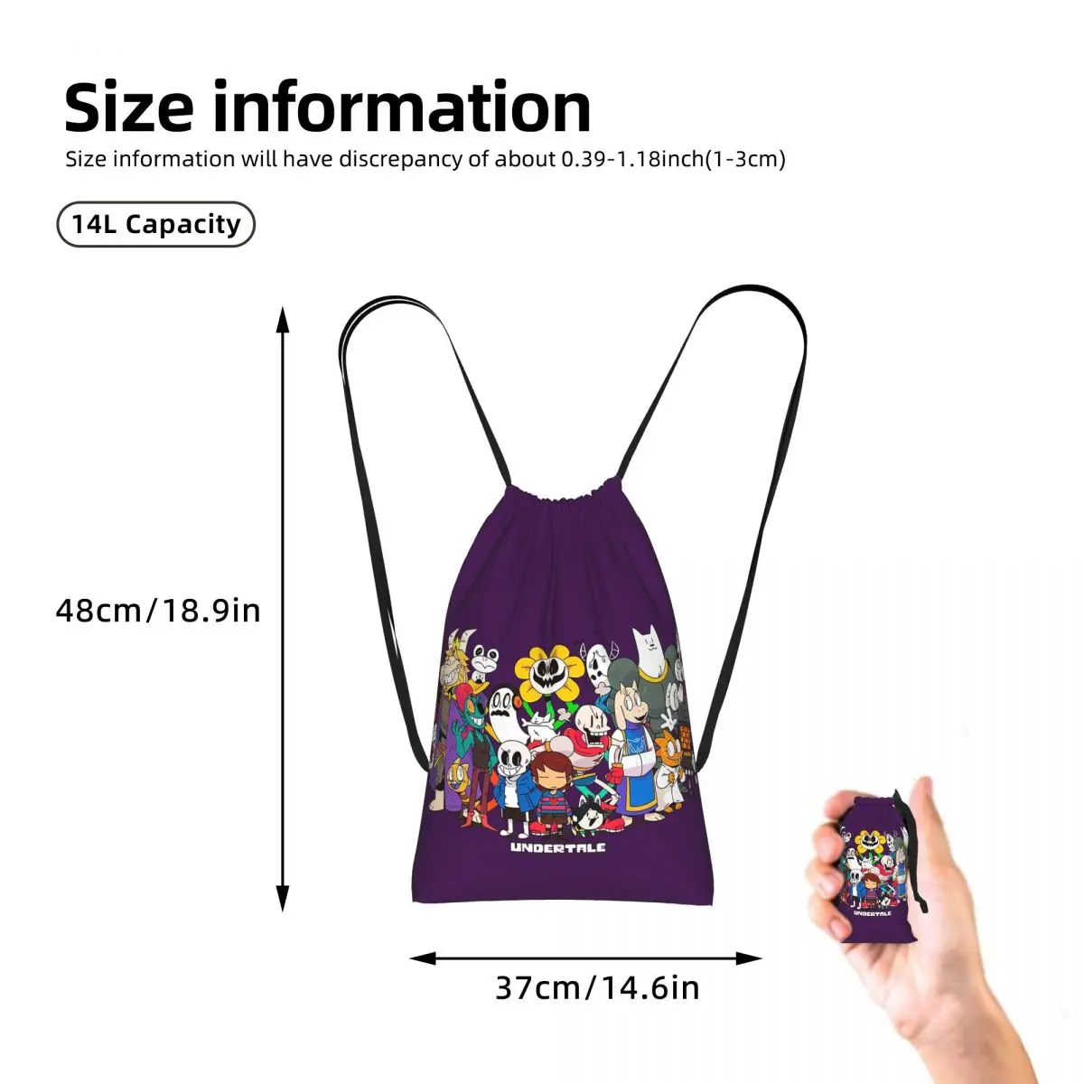 Undertale Adventure Drawstring Backpack Sports Gym Bag Lightweight Foldable Storage Drawstring Bag for Men Women