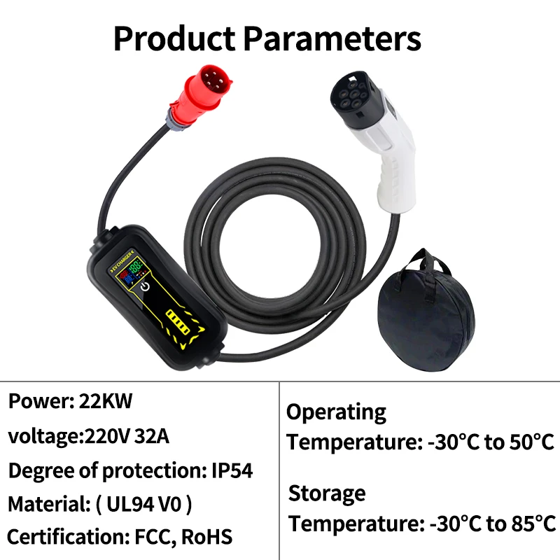 Type2 ev carregador portátil 22kw 32a 3 fases IEC62196-2 esee caixa de carregamento veículo elétrico ev carros carregador cee plug 5m cabo