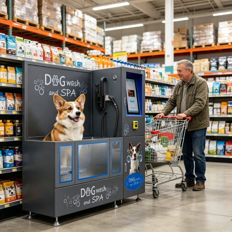 Commercial Pet Wash Dryer, Key-Start Vending Grooming Station, Multi-Cycle Rinse & Fluff Drying Fixture for Retail Premises