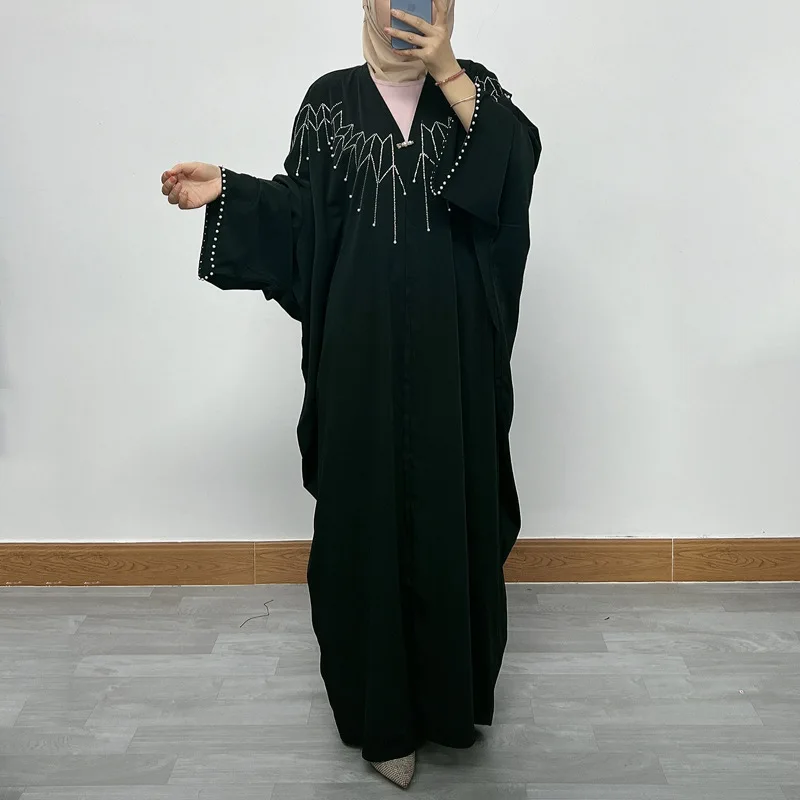 

Bat Sleeves Middle East Dubai Hot Diamond Studded Pearl Loose Size Cardigan Robe Muslim for Women