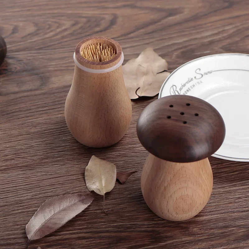 

1pcs High end toothpick box made of walnut wood, new Chinese style logs, cute mushrooms