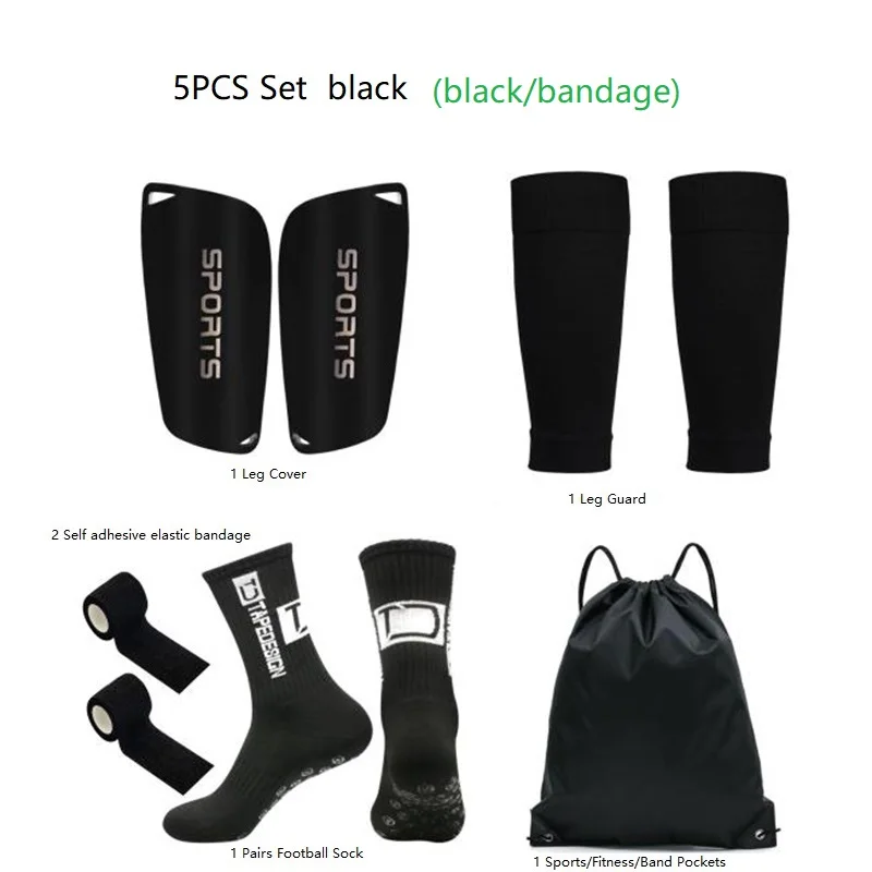 

5PCS Set Football Bag Soccer Socks Teenagers Man Sport Grip Socks Soccer Leg Cover Bandage Shin Pads Soccer Training Shank Board