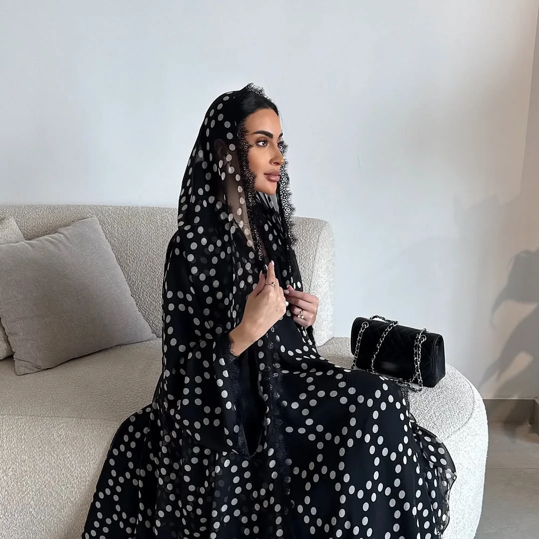 Ramadan dubaï à pois Hijab ouvert Kimono Robe ensemble femmes musulmanes Robe Abbayas turquie Femme Jalabiya Robe arabe vêtements islamiques
